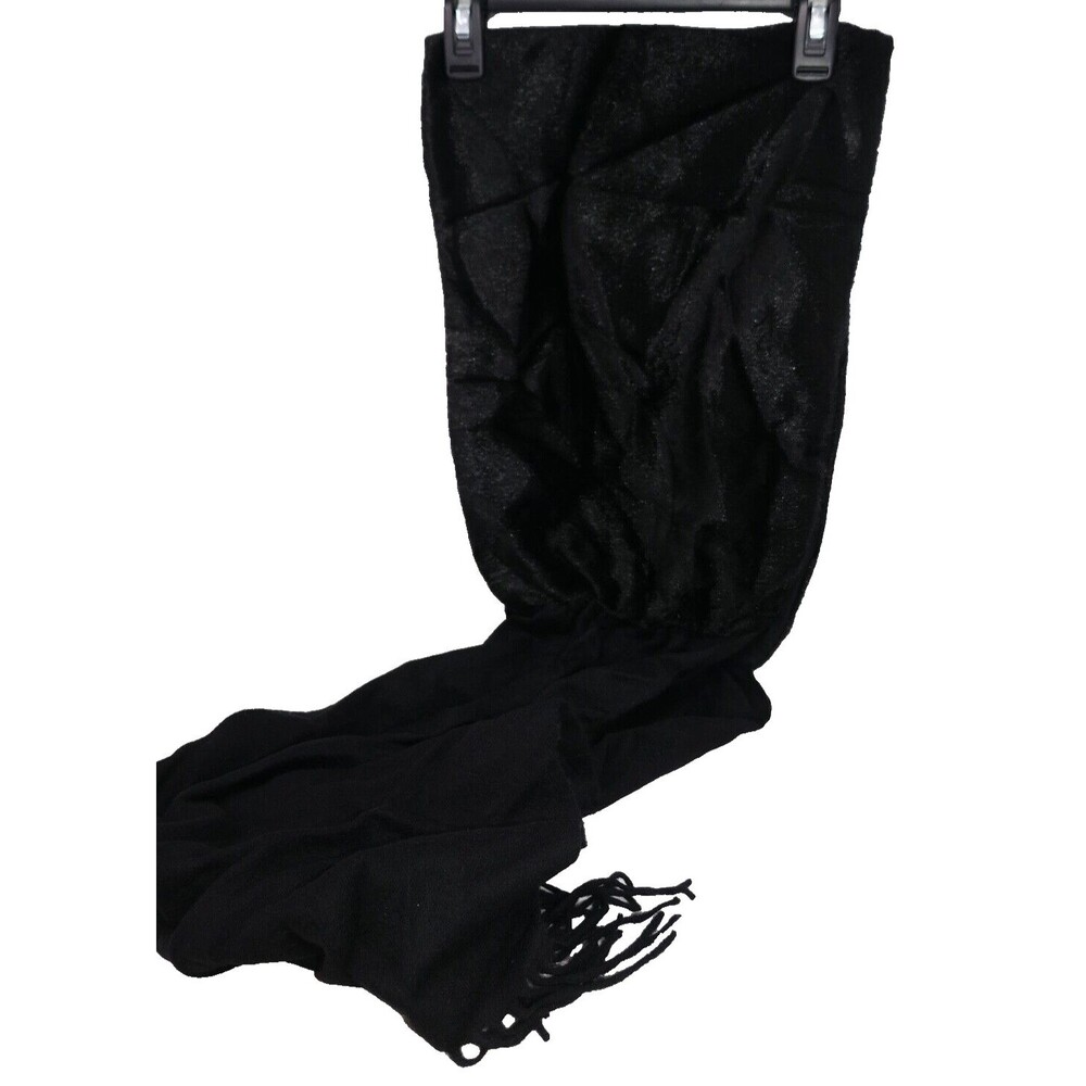 Cedrics Luxe Collection Black Wool Cashmere Faux Fur Scarf with Fringe